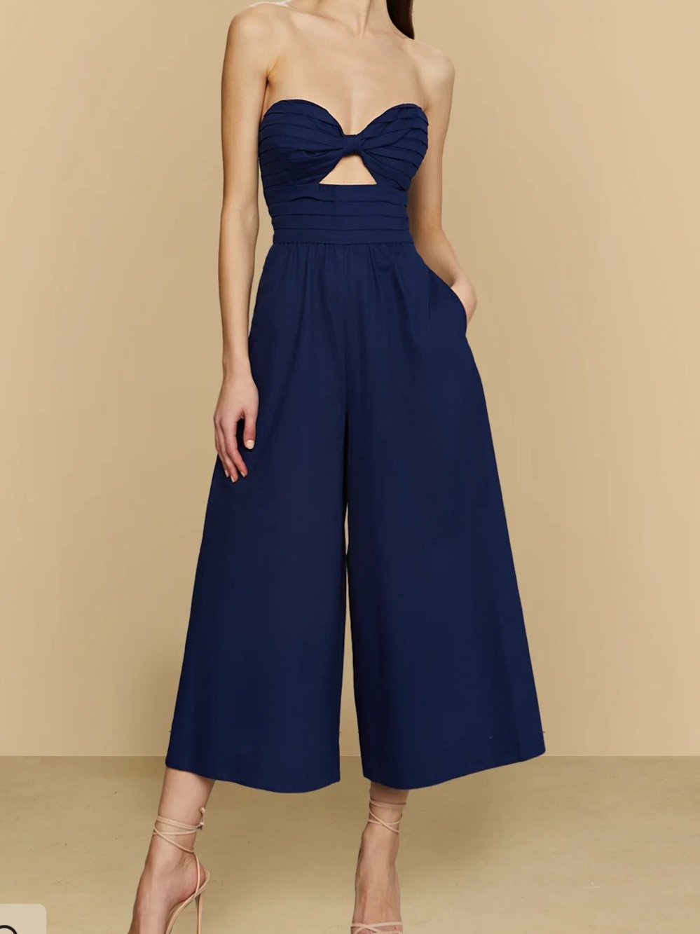 AMUR Lulee Jumpsuit Navy Blue Strapless Cutout Wide Leg Size 4 NWOT